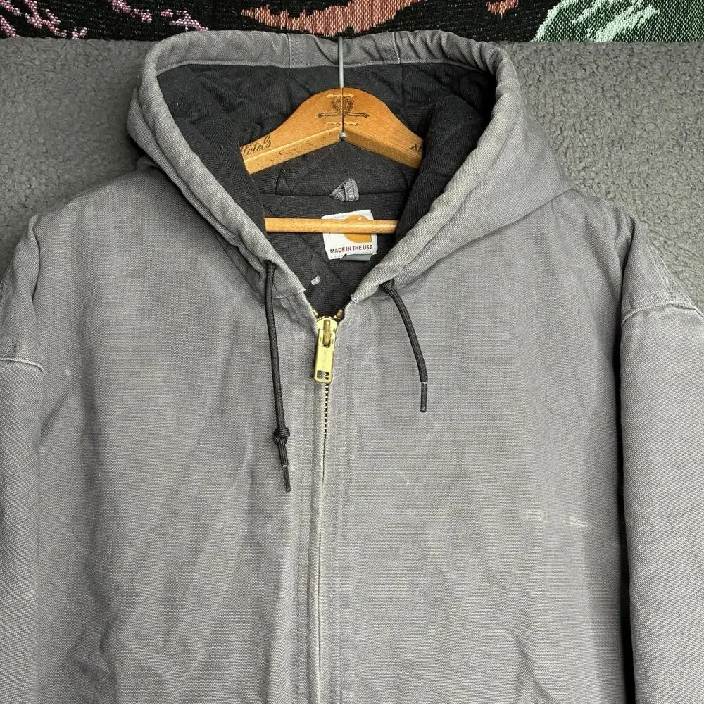 Vintage Carhartt Jacket Mens 2XL Gray Canvas Quilted Insulated J140-GVL Made USA